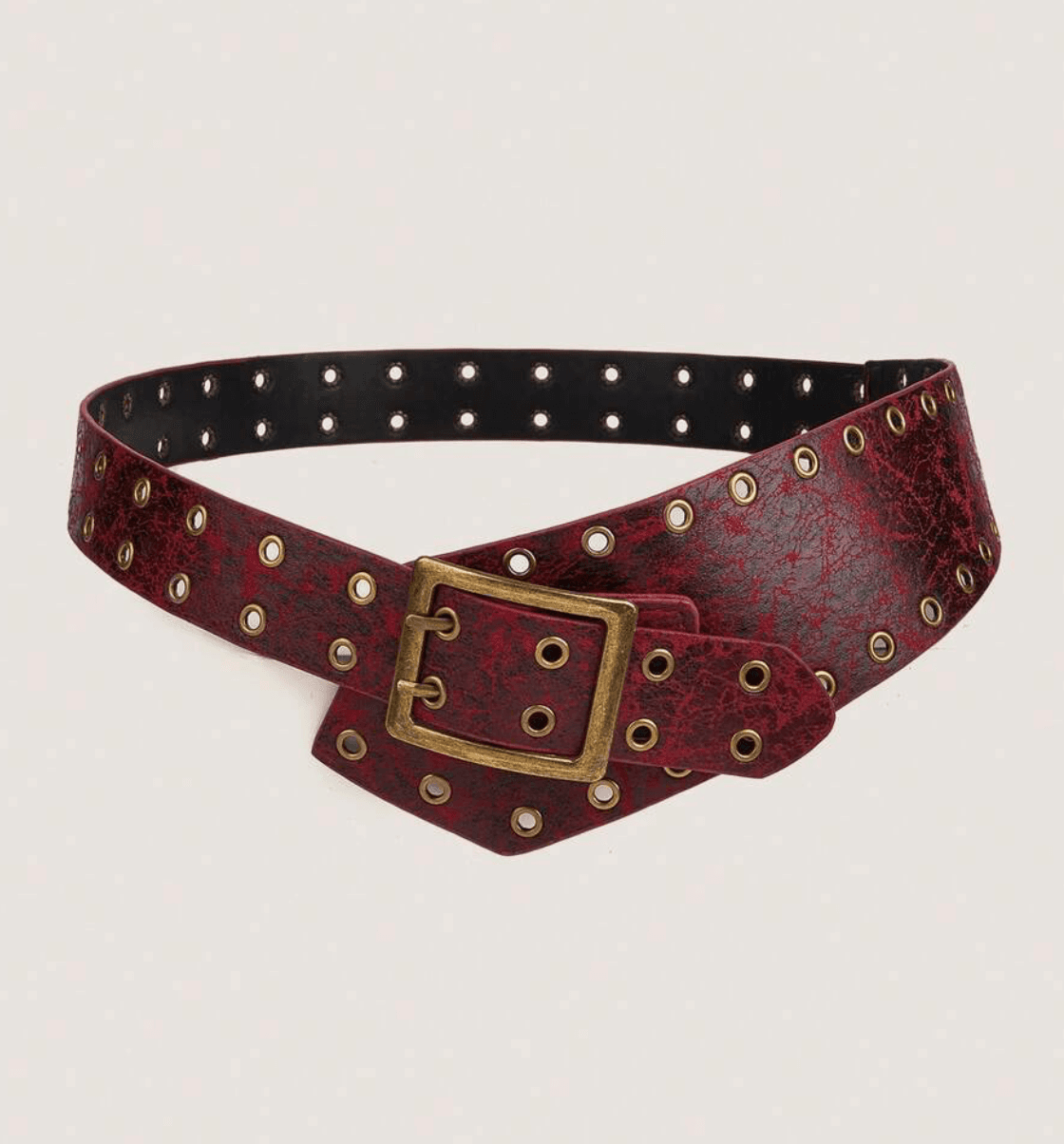 Women's Red & Gold Western Style Studded Wide Waist Belt