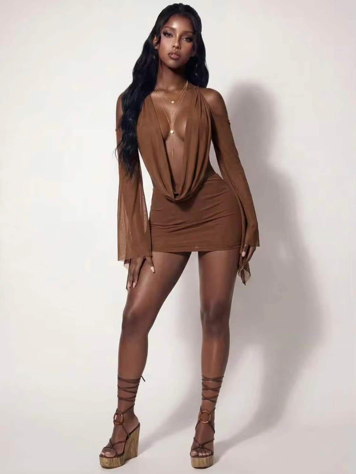 Chocolate Mesh Dress in Cocoa Skin