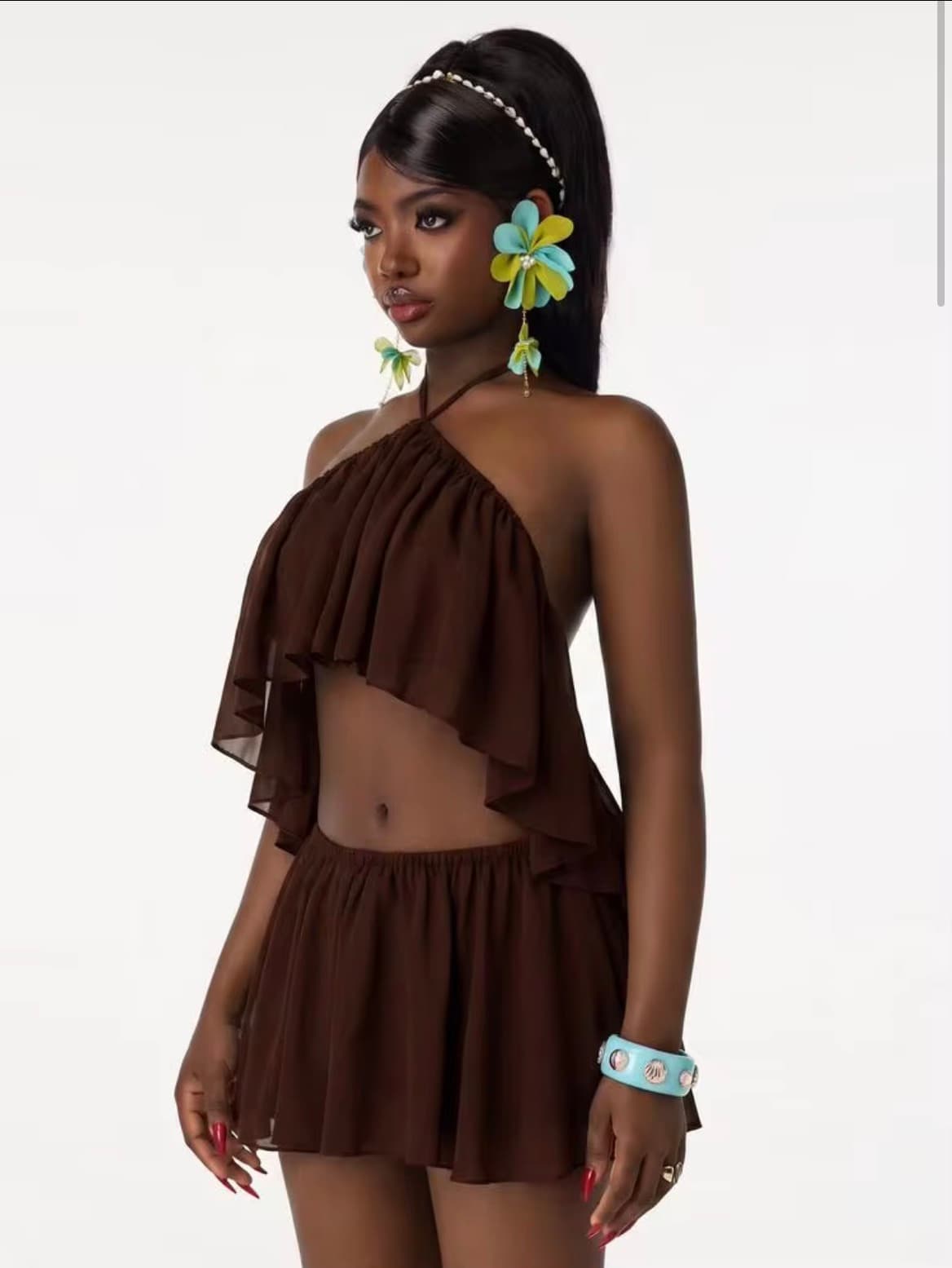 Chocolate Ruffle Dress in Chocolate