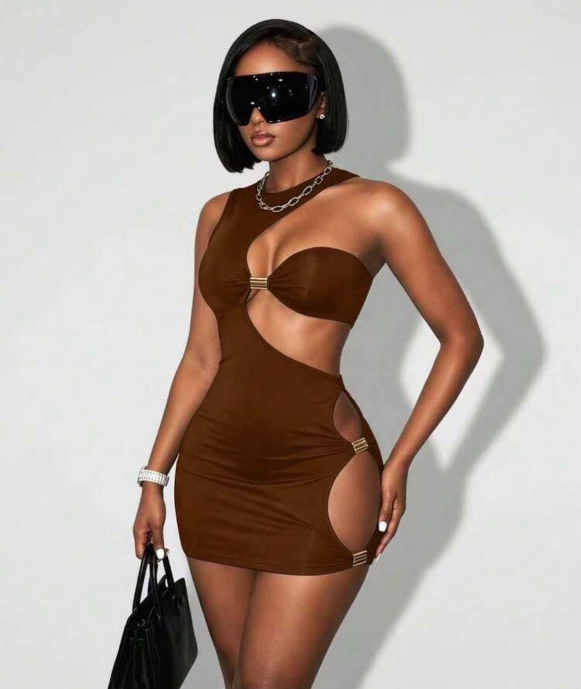 Cocoa Cutout Glam Dress in Brown