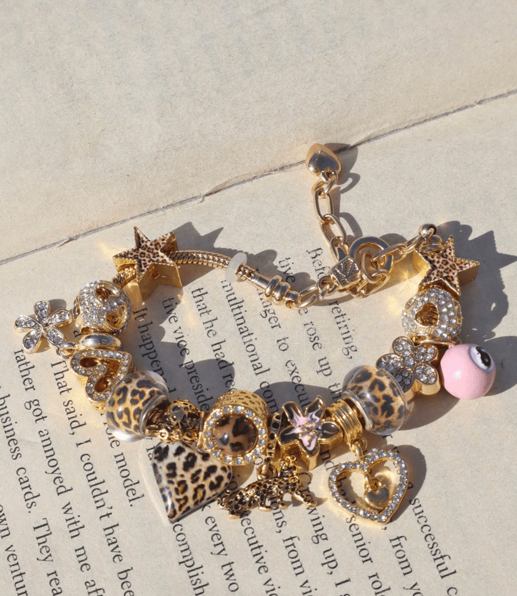 Leopard Print Heart Billiard Ball Charm Bracelet,
