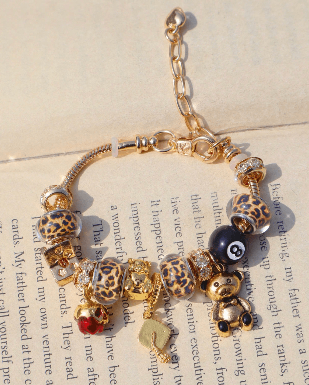 Leopard Print Teddy Bear Charm Bracelet,